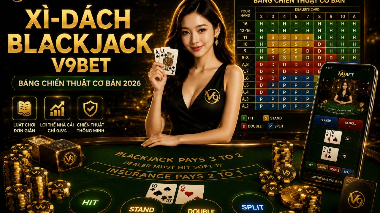 Xì-Dách Blackjack V9bet: Bảng chiến thuật cơ bản 2026